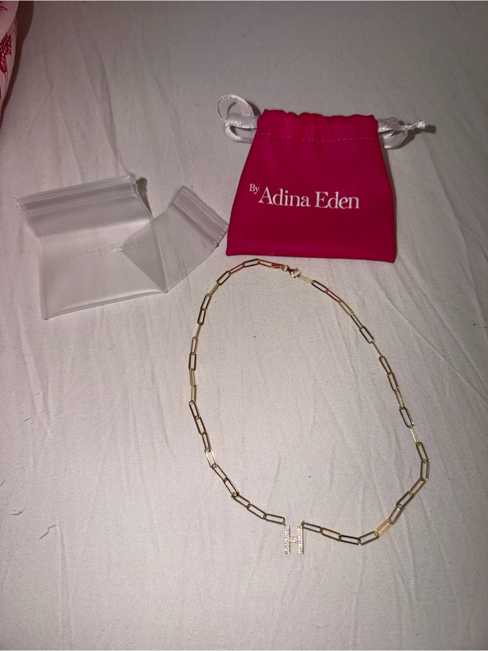 Adina Eden Gold Paperclip Chain Necklace with Pavé H Charm